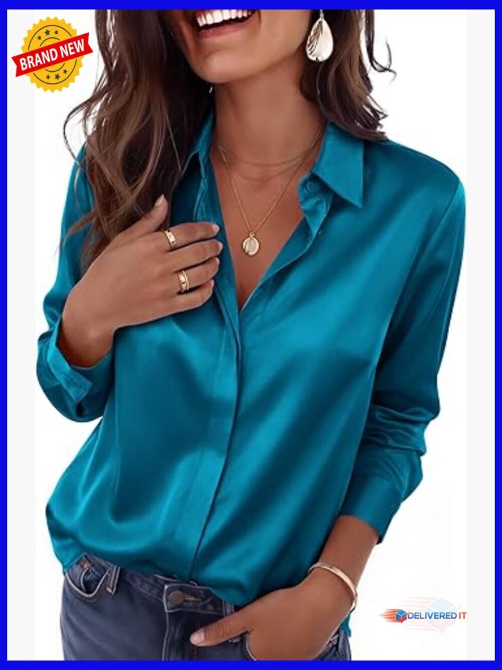 Satin Long Sleeve Button Down Blouse - Business Work Tunic